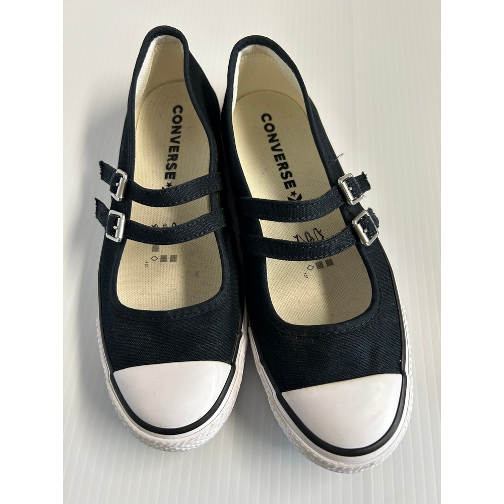 Converse All Star Mary Jane Double Buckle Canvas Flats Black White Womens 7.5